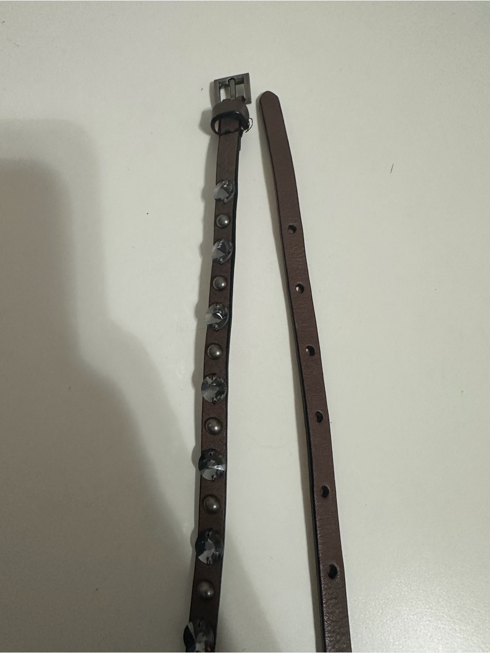J.Crew Skinny Brown Leather Crystal Studded Belt Women’s Small Boho Y2K 35” - Picture 4 of 10